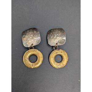 Vintage Marjorie Baer SF Mix Textured Metal Dangle Clip Earrings